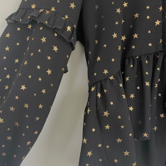 Black & Gold Star Celestial Peplum Top Size L - Picture 3 of 6